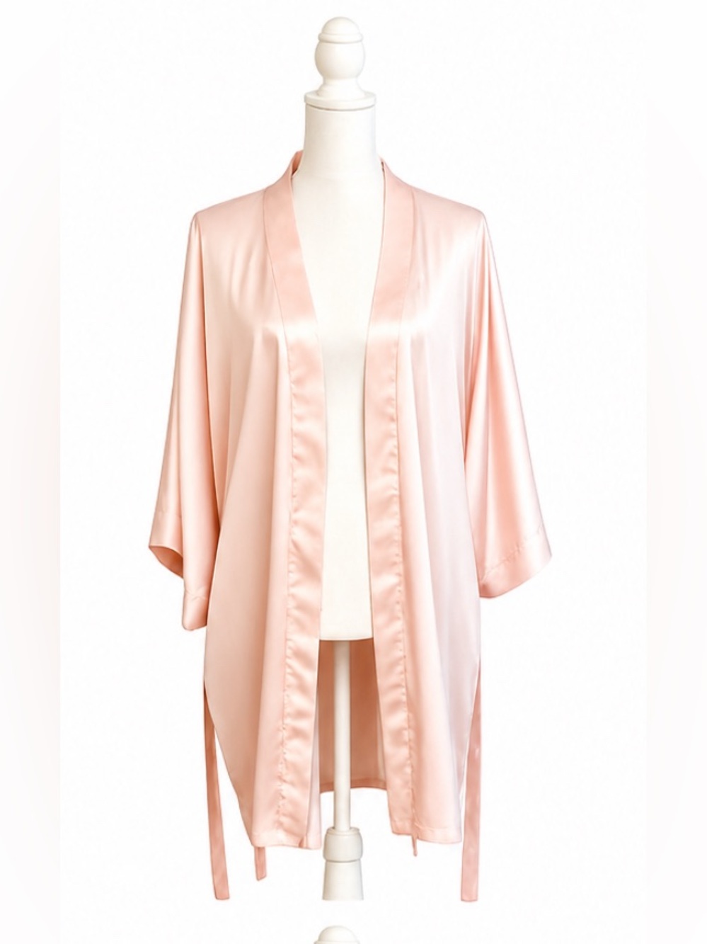 AW Bridal Robe Satin Romantic Feminine Bathrobe Pockets Pink Large - Picture 3 of 6